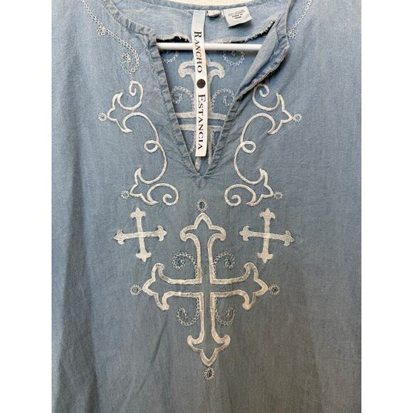 Rancho Estancia Denim Cross Embroidered Western‎ Dress Small - Picture 3 of 10